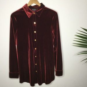 Red velvet button down blouse